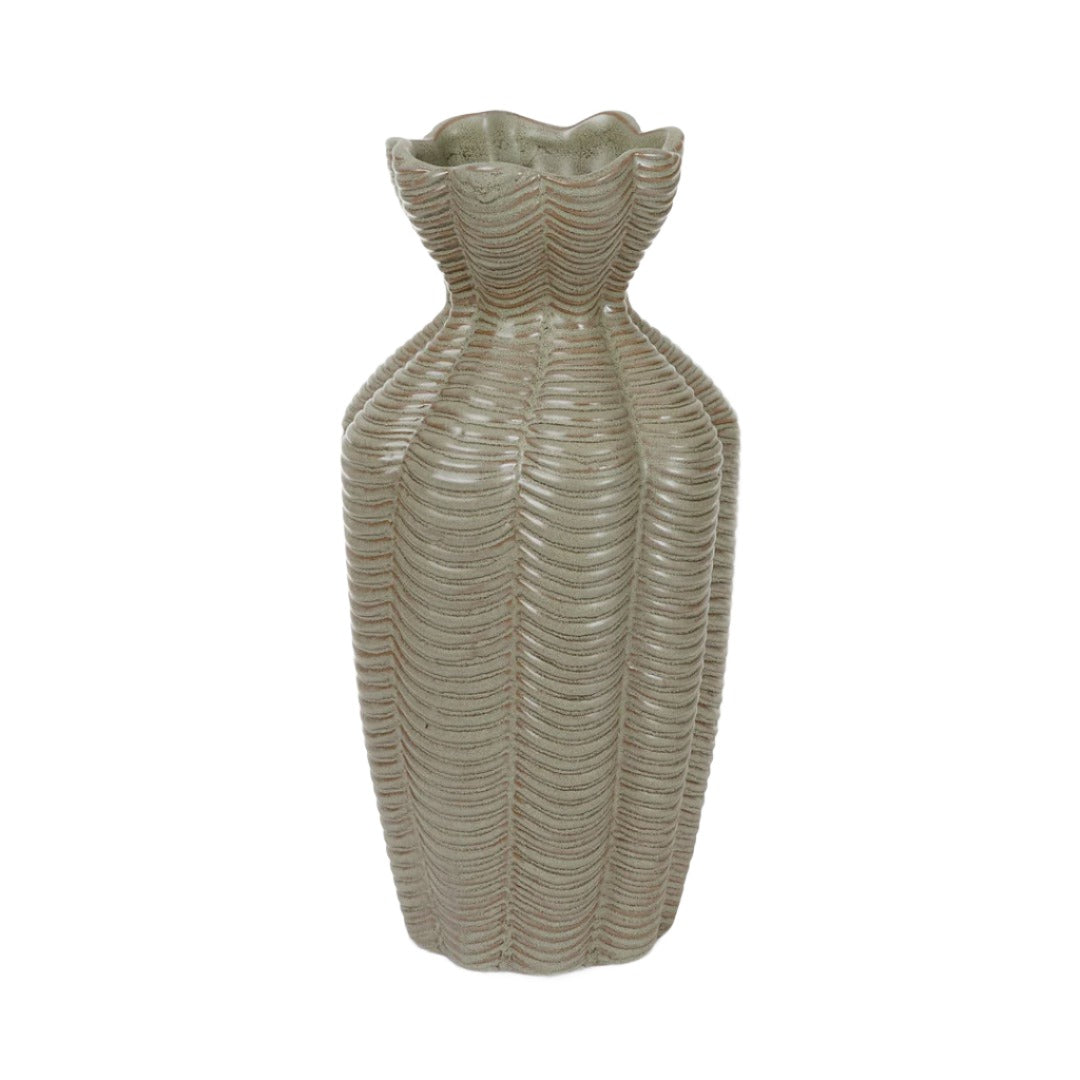 Lucy Green Ribbed Vase Tall