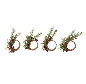 Berry/Leaf Napkin Ring Set Of 4