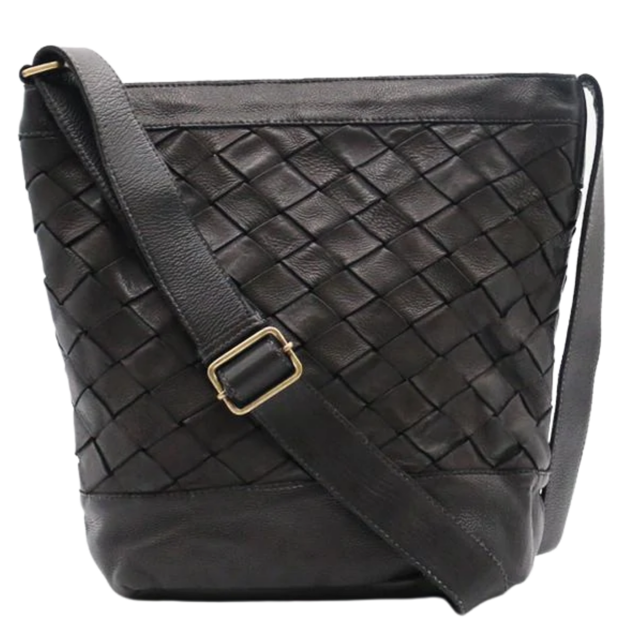 Basket Weave Bucket Bag Black