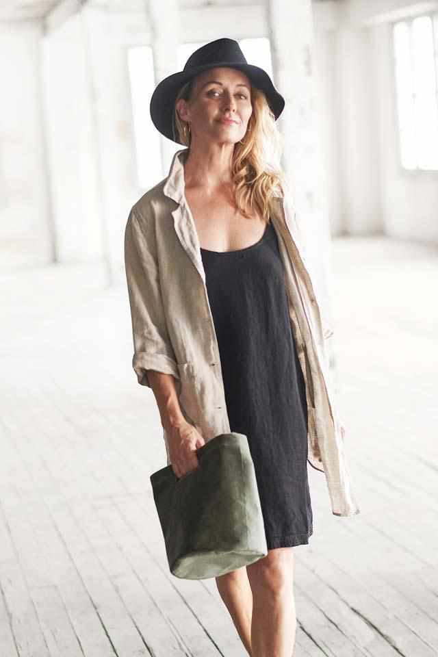 Linen Slip Dress Black